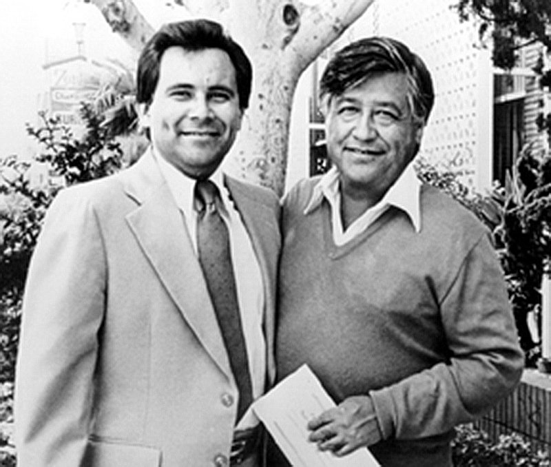 C&eacute;sar Ch&aacute;vez and California State Senator Richard G. Polanco Sr. photographed together, likely in the late 1970s or early 1980s.