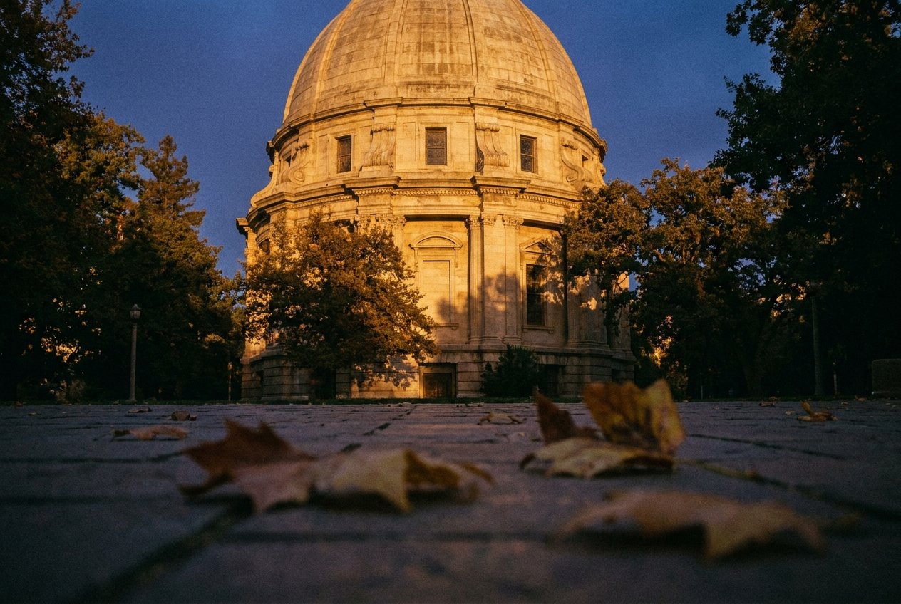 The California State Capitol dome in Sacramento at dusk, where the Polanco Act was debated and signed into law in 1990.