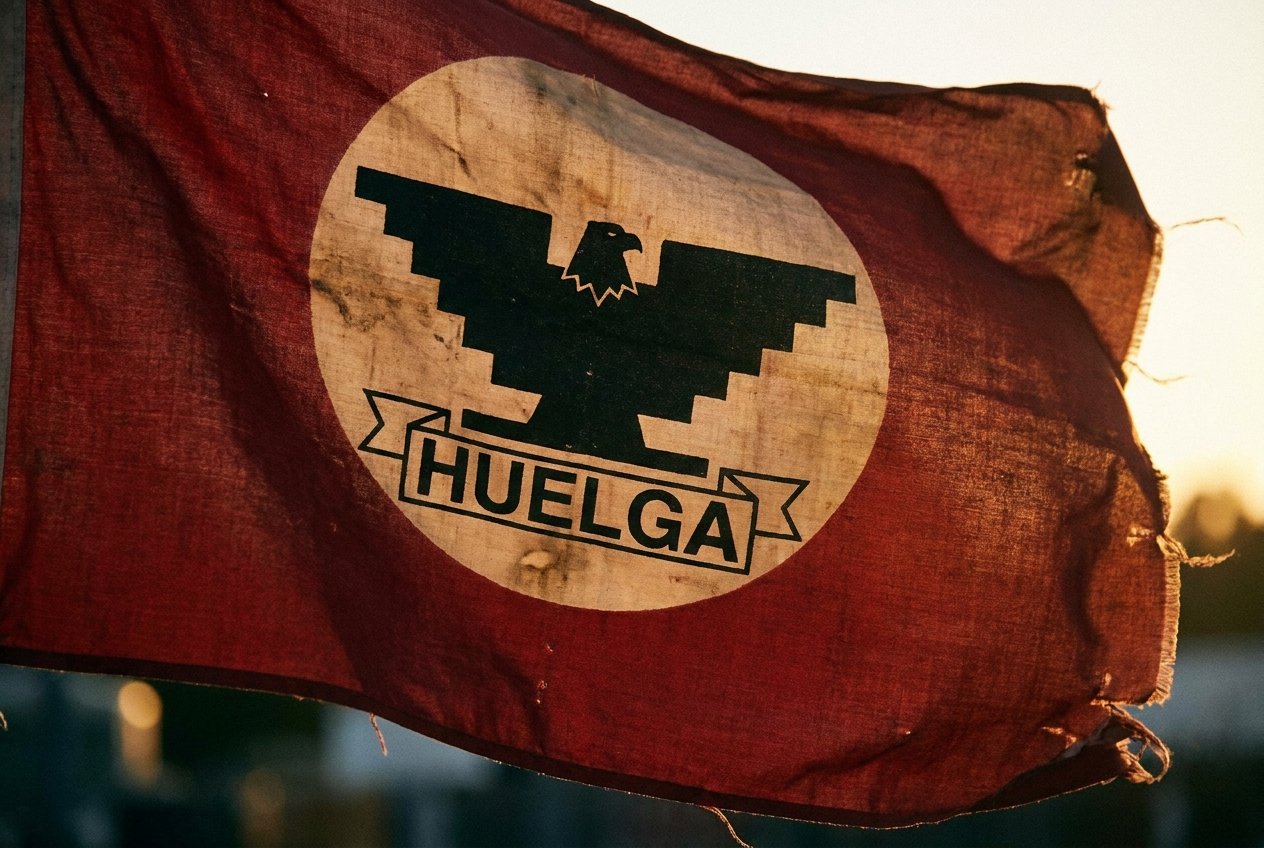 The black Aztec eagle on a red field, the icon of the United Farm Workers and the farmworker movement C&eacute;sar Ch&aacute;vez built.